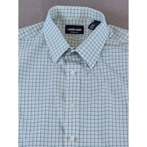 Lands' End Mens Tattersall Grid Print Button Up Dress Shirt Large 16-16.5 34/35